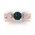 thumbnail image 2 of 1.89 ct Brilliant Round Cut Natural London Blue Topaz 18K Rose Gold Solitaire with Accents Engagement Bridal Wedding Ring Band Set size 5, 2 of 7