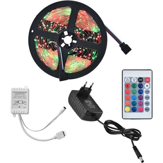 Interior transformador, tiras de luces LED RGB de 5 m para una decoración inolvidable, bajo consumo de energía, uso en interiores no impermeable, función de memoria, temperatura baja brillante, kit