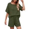 thumbnail image 2 of Zynoxe Two Piece Sets for Women Trendy Claasic Crew Neck Short Sleeve Top Drawstring Waist Shorts Suit Comfy Breathable Cotton Summer Sets Casual Loose Solid Color Vacation Outfits M, 2 of 8