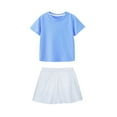 thumbnail image 2 of NAISIBABY Girls Uniform Sets 2-Piece, Short Sleeve T-Shirts and Pleated Skirts School Cheerleading Performance Outfits Light Blue 4T, 2 of 5