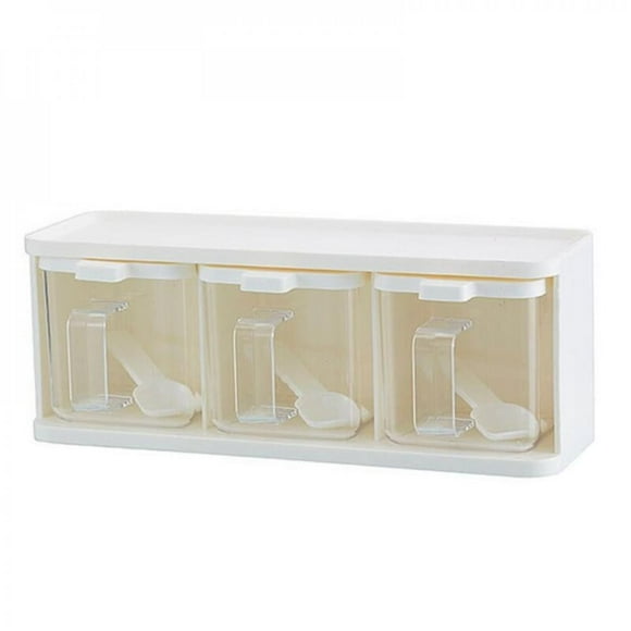 Three grid seasoning box dual-use transparent seasoning box with handle pull spoon solid dustproof seasoning jar