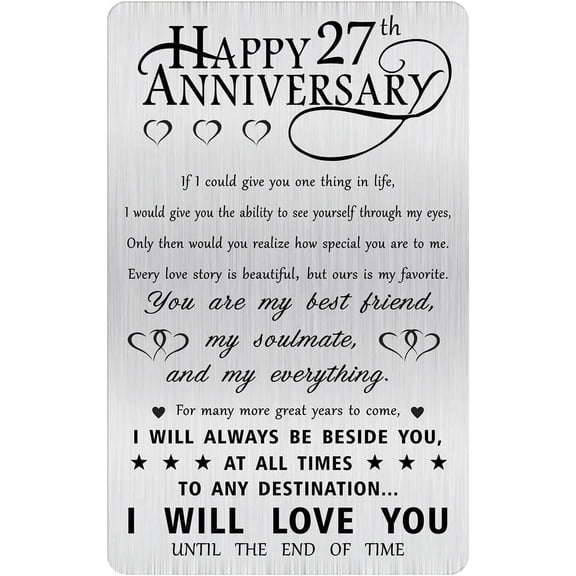 Happy 27 Years Wedding Anniversary Personalized Gifts for Husband Him, 27th Anniversary Engraved Wallet Card Gift for Her Boyfriend Men