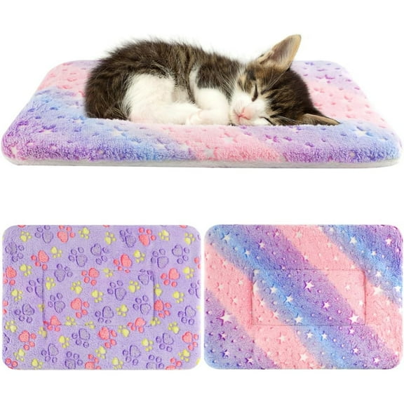Cat Bed Pad 2 Pack Warming Mat with Cute Star Paw Print for Indoor Small Pet 9.84×11.8in