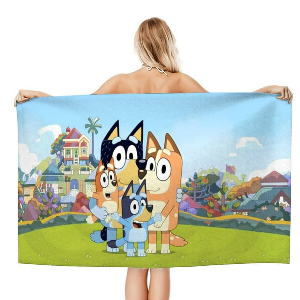 Bluey Toalla de playa de secado rápido con diseño temático, regalo para mujeres y niñas, ideal para cumpleaños, fans, amantes de la música, uso en la playa o al aire libre,78*160cm