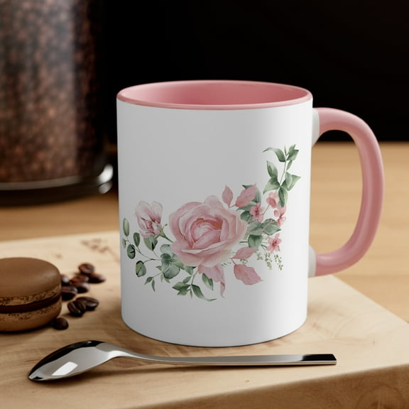 Gulf Coast Online Pink Floral Coffee Mug Gift, 11oz Ceramic Accent Tea Cup