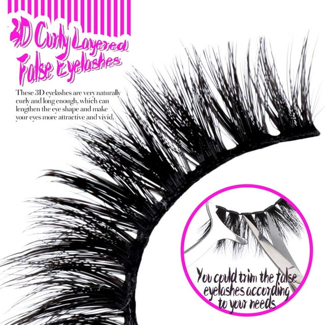 10 Pairs Artificial Lashes, False Lashes Natural 3D Lashes Set False Lashes Long Lashes Faux Mink Lashes Reusable Black
