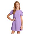 thumbnail image 1 of vigerkar Robes d'Été pour Filles T-Shirt Décontracté Col Ras du Cou Manches Pétales Robe de Vacances (Violet, 14-15 Ans), 1 of 8