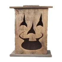 Rustic Wooden Pumpkin Lantern Halloween Indoor Outdoor Decor, Handcrafted Jack-O'-Lantern Candle Holder 12"