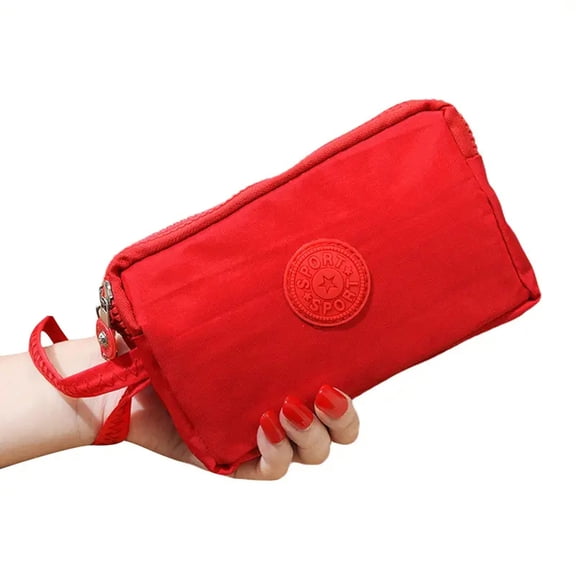 Hotpom wristlet purses for women, 3 Layers Zipper Large Capacity Wallet, Solid Color with Letter Print Portable Handheld Bag, for Everyday Essentials, Phone, Keys, Cards and Cosmetic Storage, Red