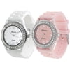 Brinley Co. Women's Rhinestone-Accented Silicone Watch, Set of 2