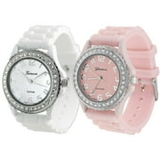 Brinley Co. Women's Rhinestone-Accented Silicone Watch, Set of 2