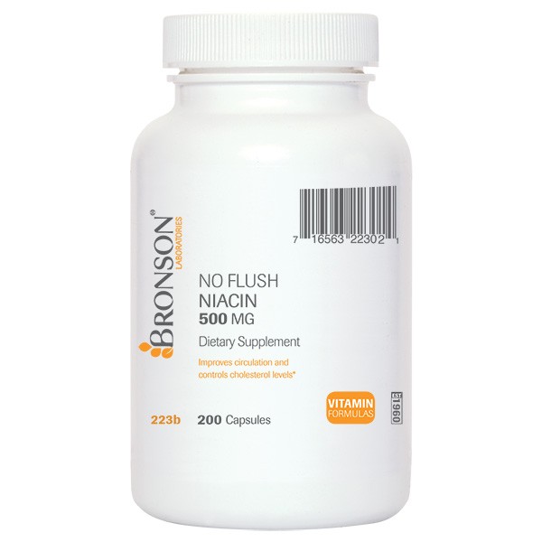 Bronson No Flush Niacin (Vitamin B3) 500 mg, 200 Capsules