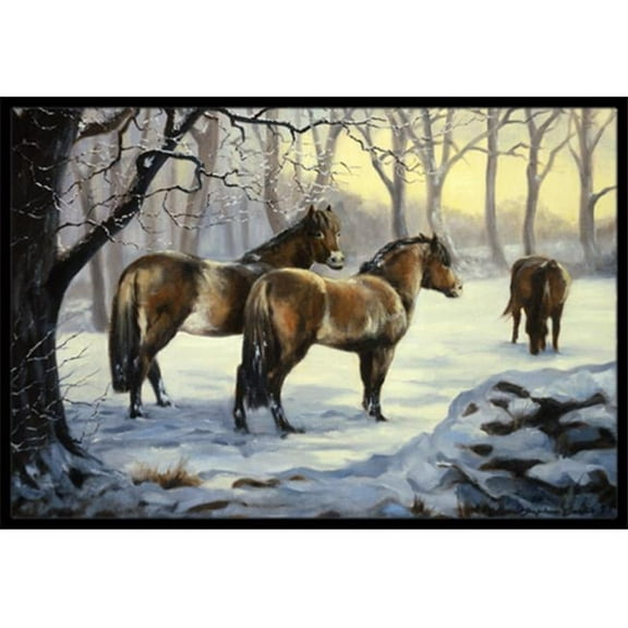 Horses in Snow by Daphne Baxter Indoor or Outdoor Mat, 18 x 27
