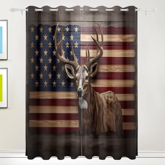 American Flag Deer Black Out Curtains 72 Inch Length Curtains for Sliding Glass Doors Bedroom Living Room 2 Pack