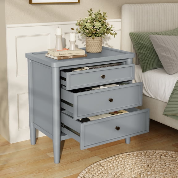 Christopher Knight Home 23.6"W Modern Nightstand with 3 Drawers, Bedside Storage Table, Light Gray
