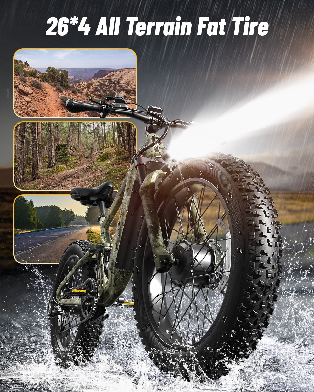PUCKIPUPPY Electric Bikes for Adults Dual Motor E Bike 28 mph 1600W Peak 80Miles Range 26" Fat Tire Ebike 48V 20AH Battery E-Bike Full Suspension E-Mountain Bikes 8 Speed, Comply with UL2849 by SGS