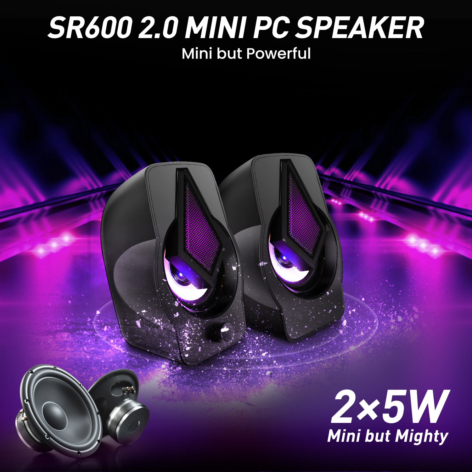 Computer Gaming Speakers, ELEGIANT 10W LED PC Speakers with RGB Multi-Light Rhythm Modes, Easy-Access Volume Control, 2.0 Stereo USB Speakers for PC/Laptops/Desktops/Phone/Ipad - image 1 of 7
