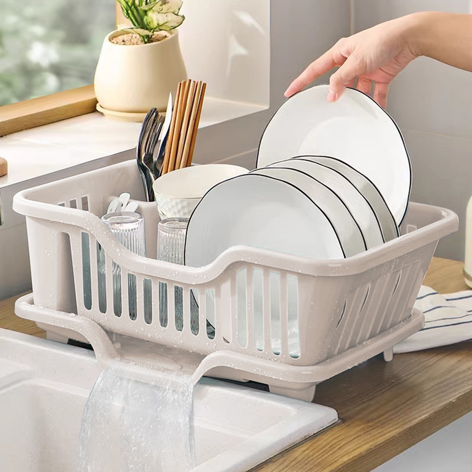 Dish Drying Rack Dish Strainers with Drain Tray Utensils Holder Organizer Rack Dish Rack and Drainaboard,Double Layer Dishes & Utensils Drying Organizer Rack for Kitchen Counter Restaurant