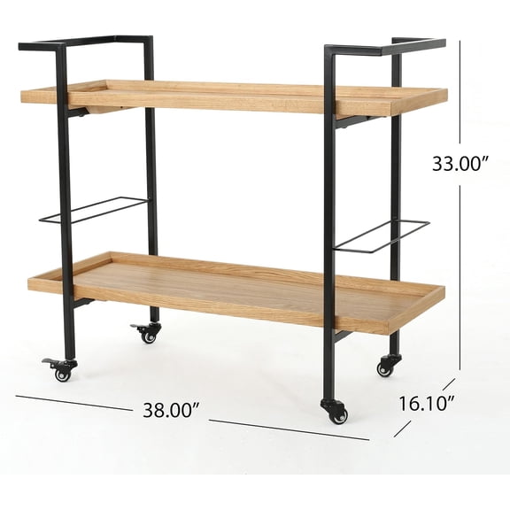Gerard Industrial Wooden Bar Cart, Natural Finish / Black