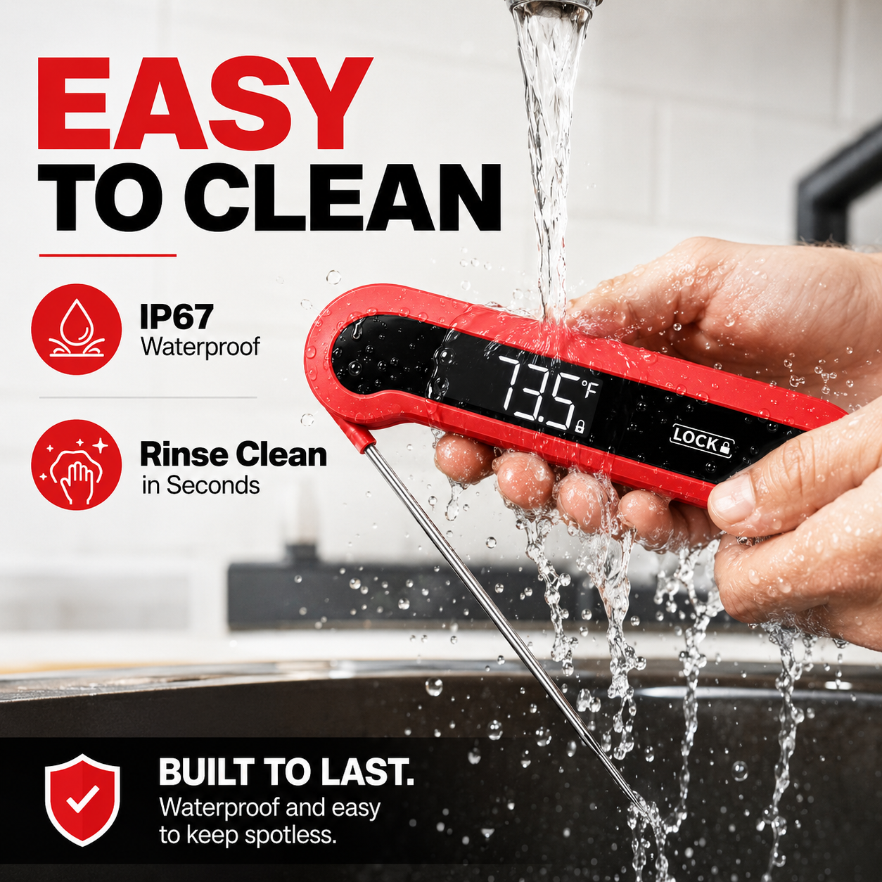 Amumu Ultra-Fast Digital Meat Thermometer, Red photo 6
