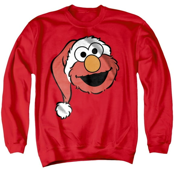 Sesame Street Christmas Santa Hat Elmo Face Unisex Adult Crewneck Sweatshirt, Red, X-Large