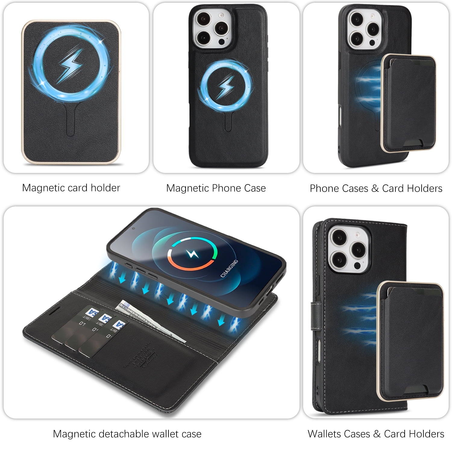 TECH CIRCLE 3-in-1 Phone Case for iPhone 15 Pro Max (2023 Release, 6.7"), Magnetic Flip Wallet Case with Detachable Magnetic Back Cover and Card Holder, Compatible with MagSafe Accessory, Black