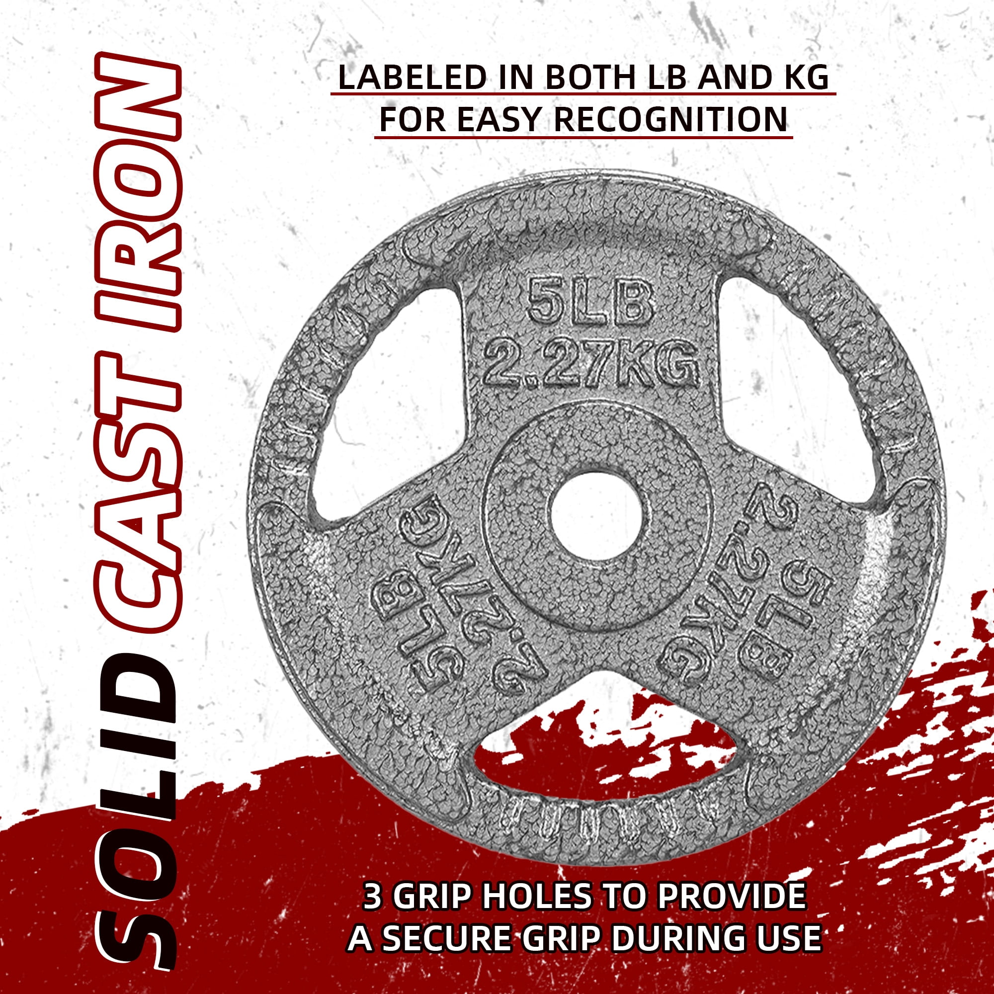 FlexWave 10LB Standard 1" Cast Iron 3-Grip Weight Plates Set, Light Gray