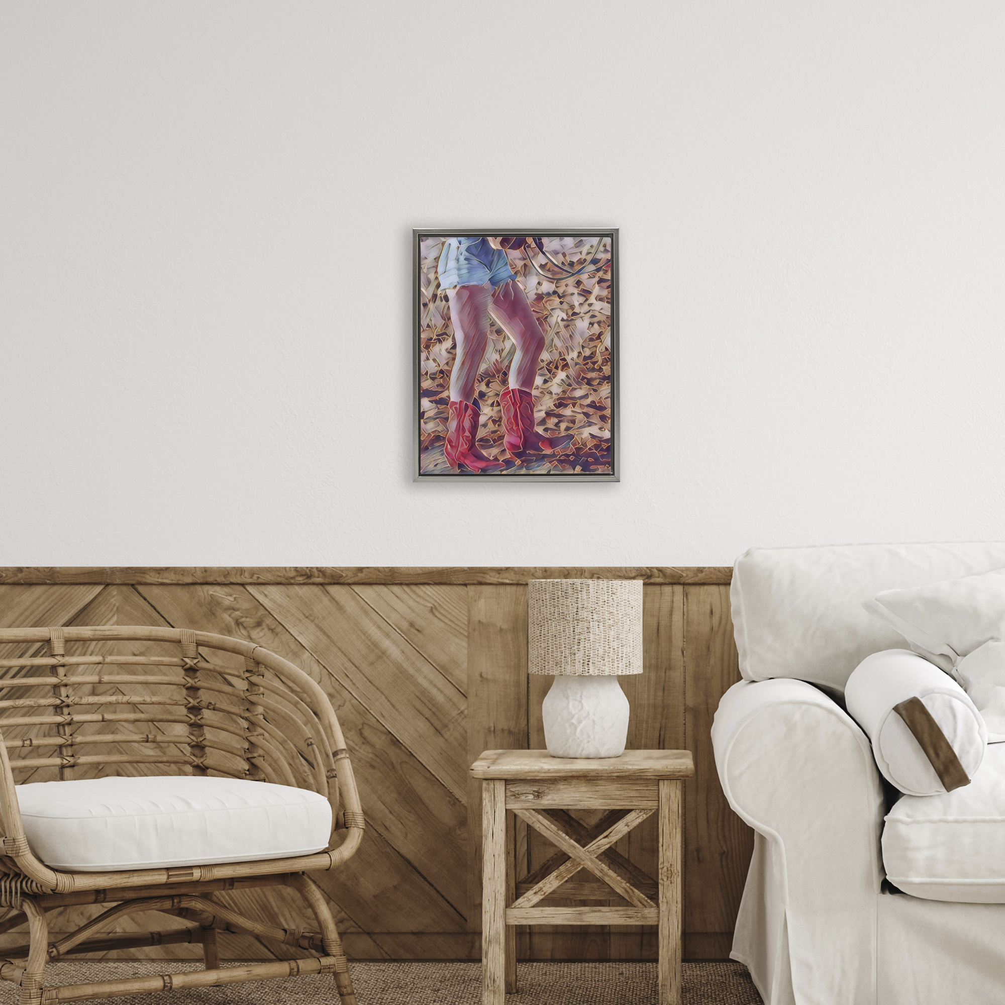 Rancher Gal Cowgirl Gray Framed Floater Canvas Wall Art, design by Jesse Keith