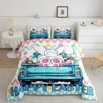 thumbnail image 2 of Happy Easter Adults Comforter Set,Cartoon Rabbit Spring Truck Animal Kawaii Bedding Set All Season,Colorful Easter Eggs Carrots Wavy Striped Comforter 3 Pcs with 2 Pillowcases,King Size, 2 of 6