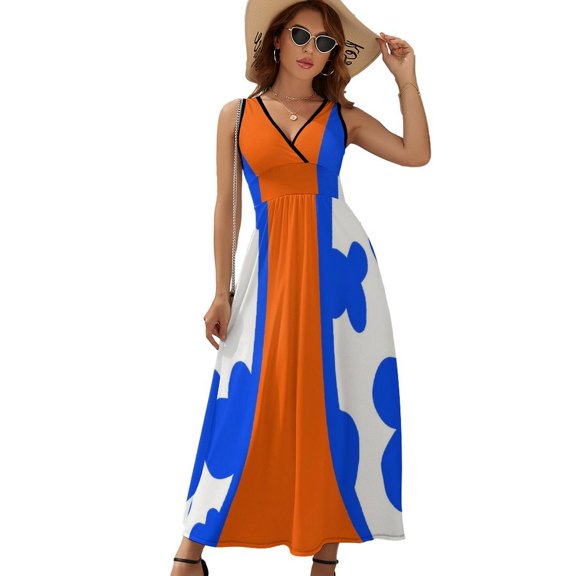 Blue And Orange Womens Night Club Maxi Dress V Neck Sleeveless Bohemia Long Dresses