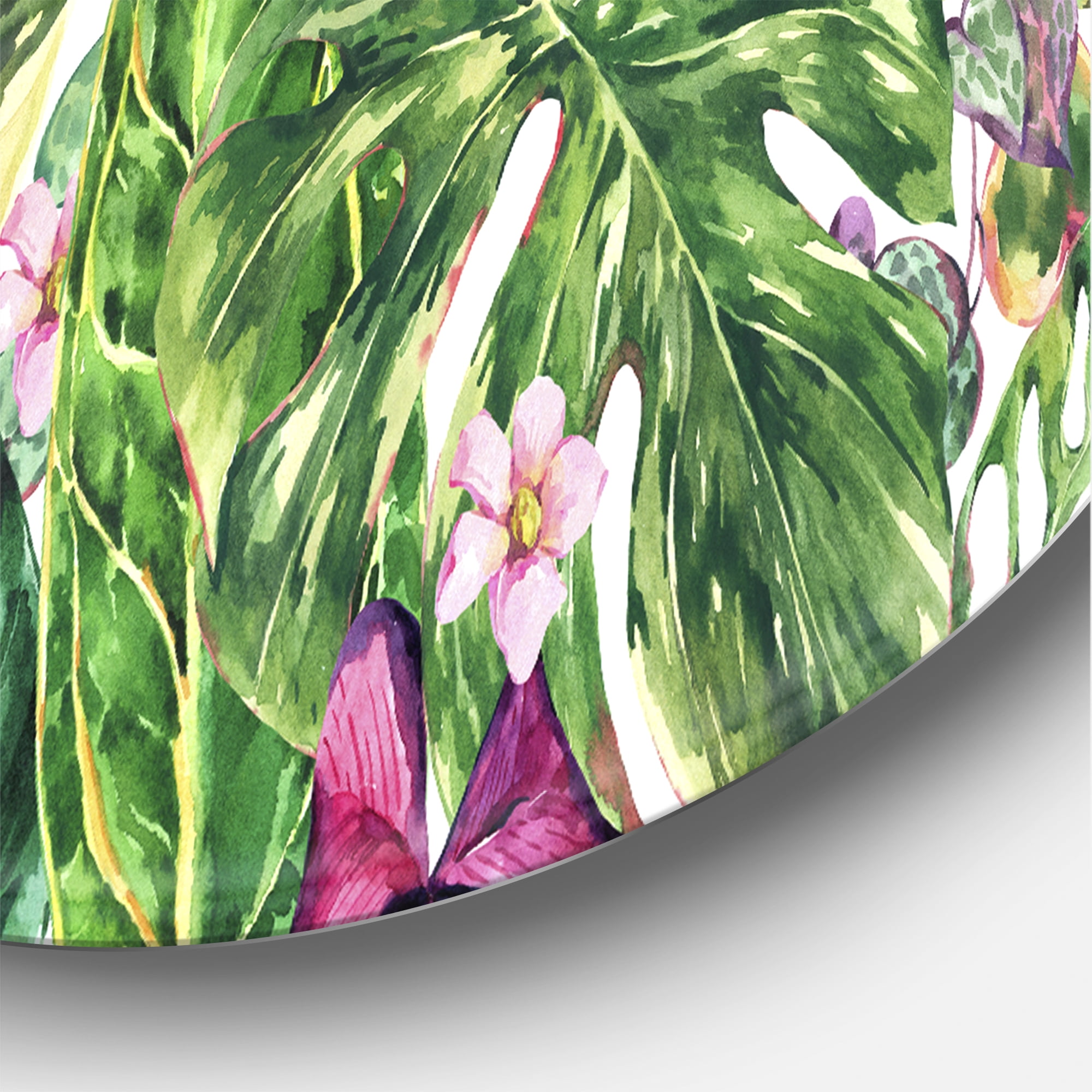 Designart 'Ancient Floral Tropical Leaves I' Tropical Circle Metal Wall Art 29x29 - Disc of 29