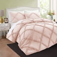 thumbnail image 1 of BedDecor 3 PC Luxury Diamond Ruffle "Peach, King/Cal King" 800 TC 100% Long Staple Egyptian Cotton Made Down Alternative Comforter, 1 of 5