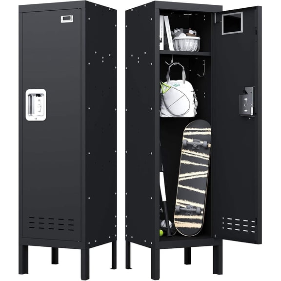 Metal Lockable Storage Locker for Kids, Schools, Gyms – 54"H x 15"W x 15"D, 2-Compartment Steel Cabinet with Ventilation Holes