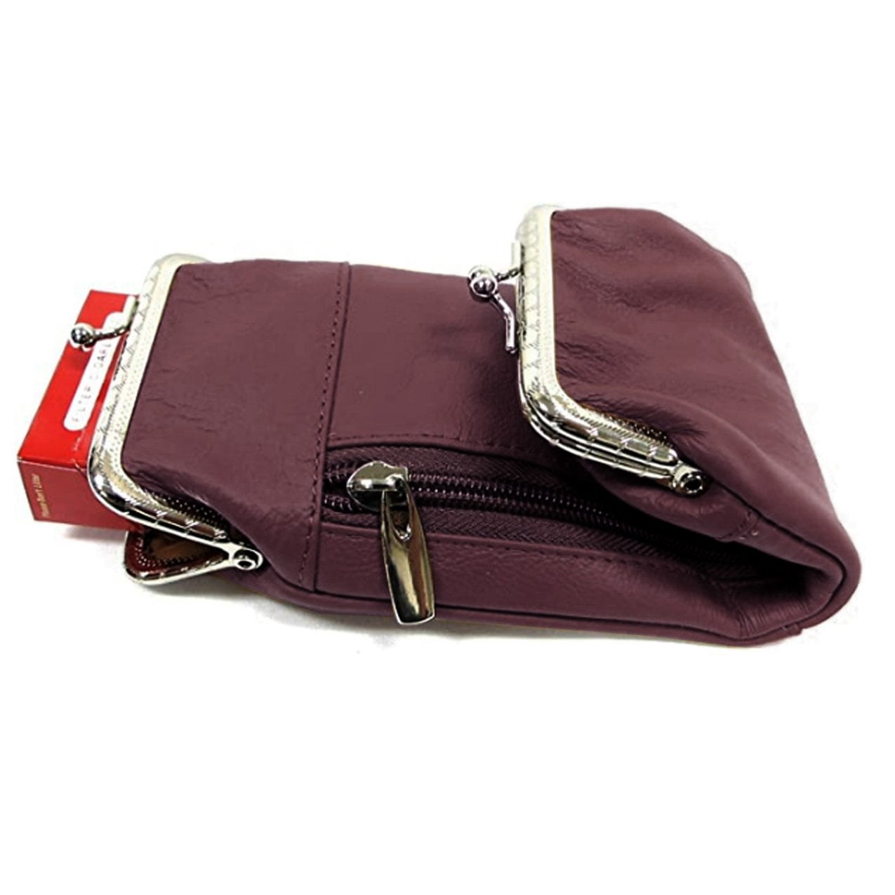 Cigarette Case Holder w Lighter Women Leather Cigarettes 100s Pack Purse Pouch Coin Ciggerate Wallet Framed Cases 9  4  2.5" 5.5  4  2.5", Wine Kiss Lock Stash & Coin Purse