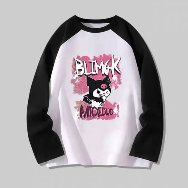 Sanrio Kuromi-Camiseta de manga larga con dibujos animados de Anime Y2K, Camiseta de algodón puro con estampado de chica dulce, Top holgado a la moda para parejas, base subyacente, otoño 2023