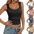 thumbnail image 3 of FYEGRE Lace Camisole Tank Tops for Women V Neck Wide Strap Soft Ribbed Lace Cami Black L, 3 of 6