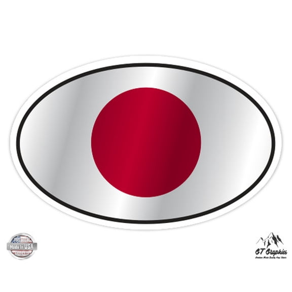 Japan Flag Oval - 3" Vinyl Sticker - For Car Laptop I-Pad Phone Helmet Hard Hat - Waterproof Decal