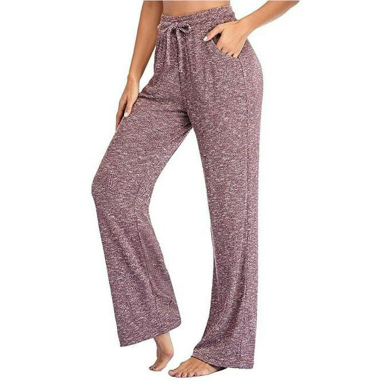HIMONE Womens Stretch Pajamas Lounge Pants with Pockets High Waisted  Drawstring Maxi Pants Ladies Lounge Loose Wide Leg Yoga Pants