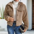 thumbnail image 3 of Women's Short Wool Button-Down Lapel Warm Puffy Coat with Pockets, 3 of 7