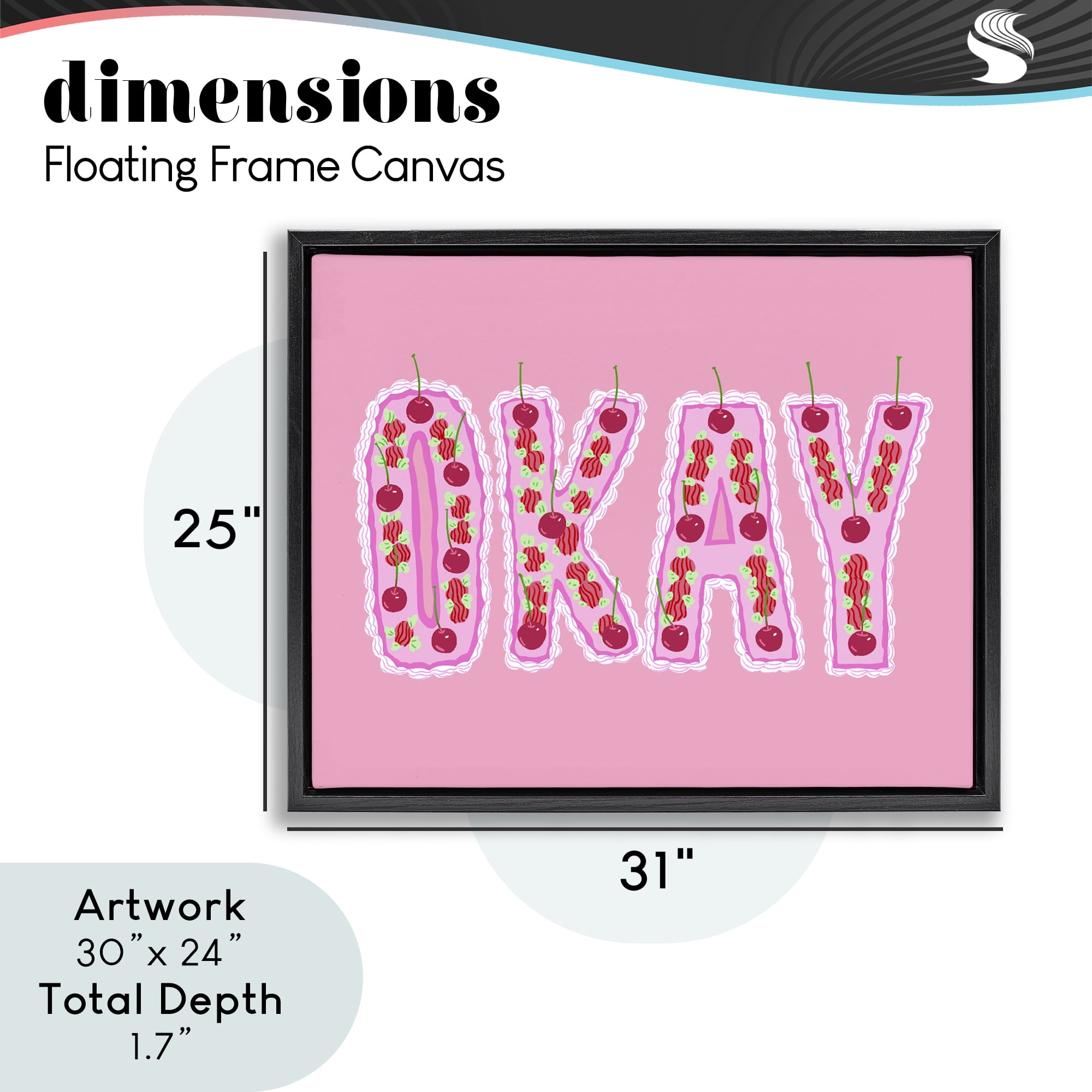 Stupell Industries Okay Pastel Cherry Cake Black Framed Floater Canvas Wall Art, design by Ziwei Li