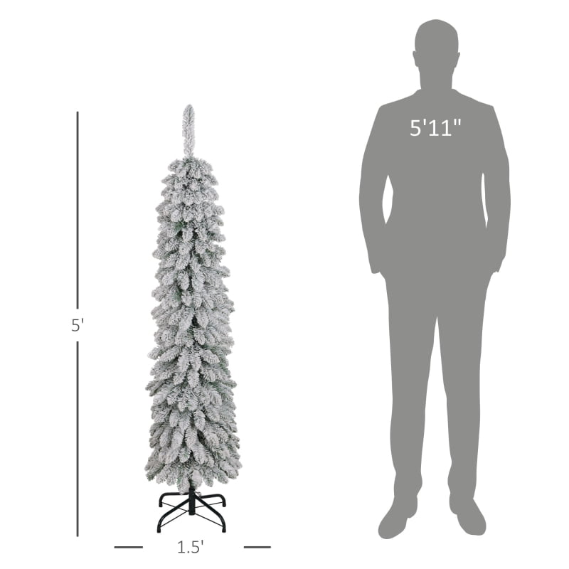 Alvantor Christmas Tree Unlit Snow-Flocked Pencil with 301 Tips 17.7x17.7x60 in 5ft Green