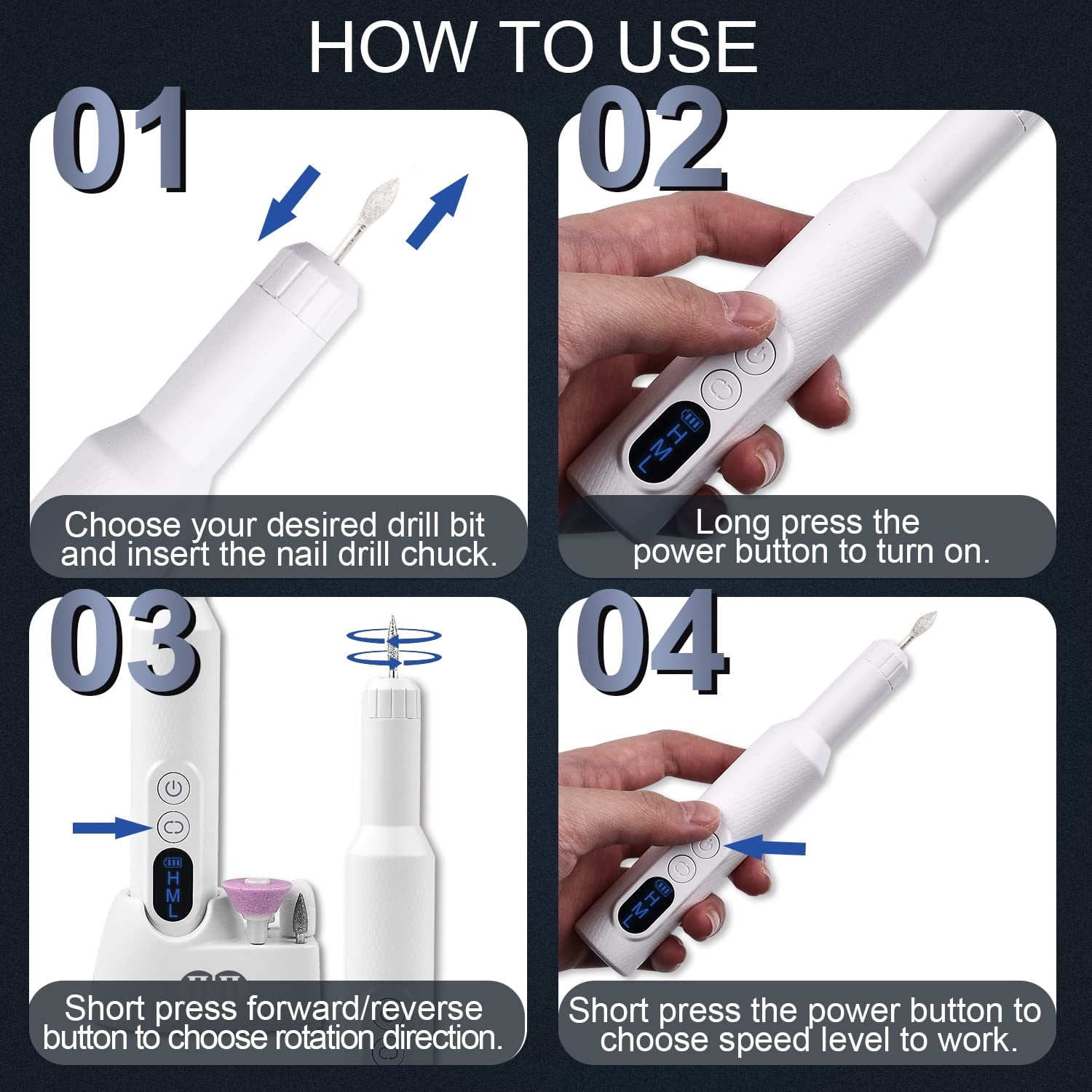 Electric Nail Drill Machine, CIICII LCD Display 20000RPM Electric Nail Drill Kit, for Acrylic Nails, Gel Nails Polish & DIY Manicure- White
