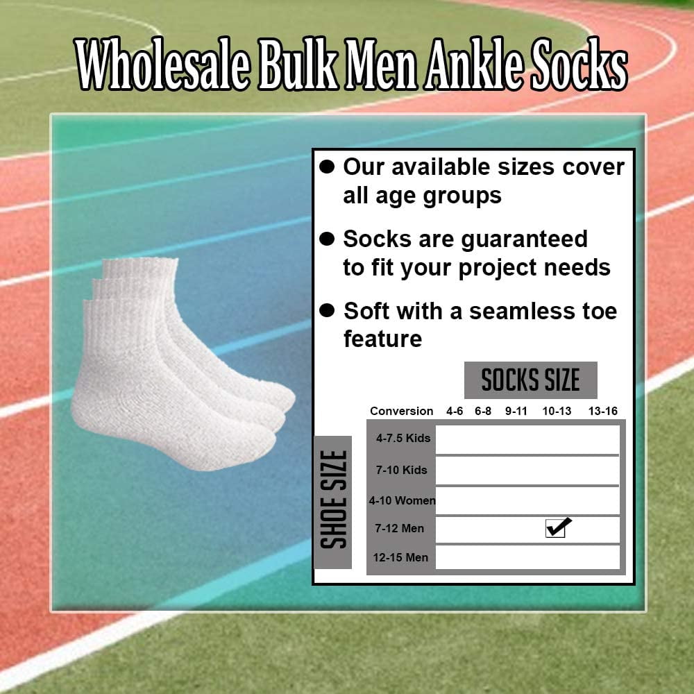 Yacht & Smith Men Wholesale Cotton Sport Athletic Mid Ankle Socks Bulk Case Pack Size 10-13, (White) (24)