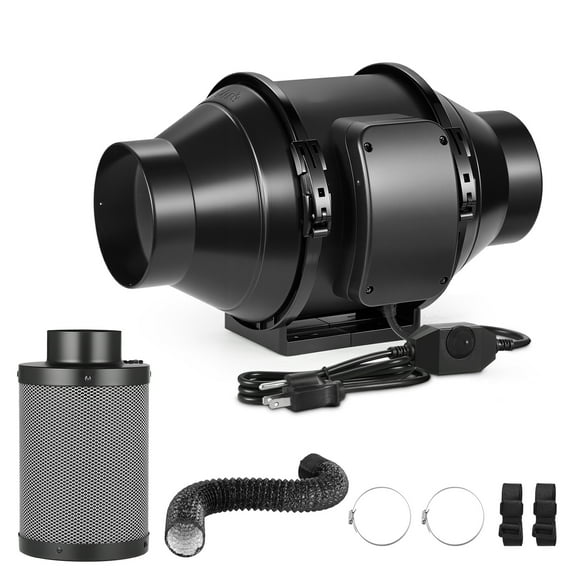 KFFKFF 4" Air Filtration Kit with Inline Duct Fan, Adjustable Speed Controller, Carbon Filter, and Ventilation System for Temperature Regulation in Grow Tents and Hydroponics