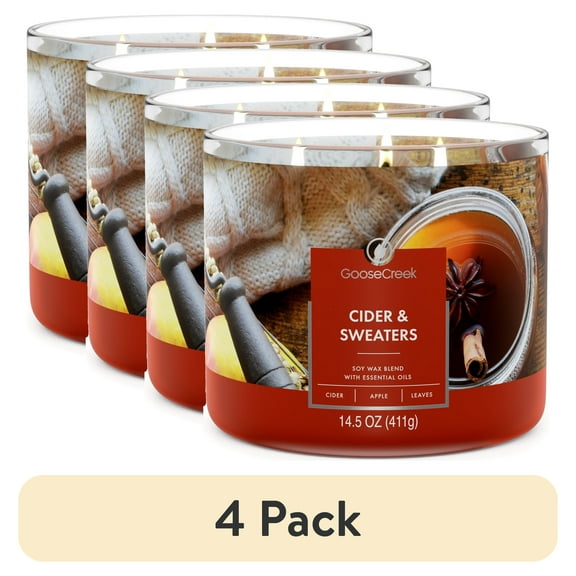 (4 pack) Goose Creek 3-Wick Cider & Sweaters Scented Jar Candle, 14.5oz.