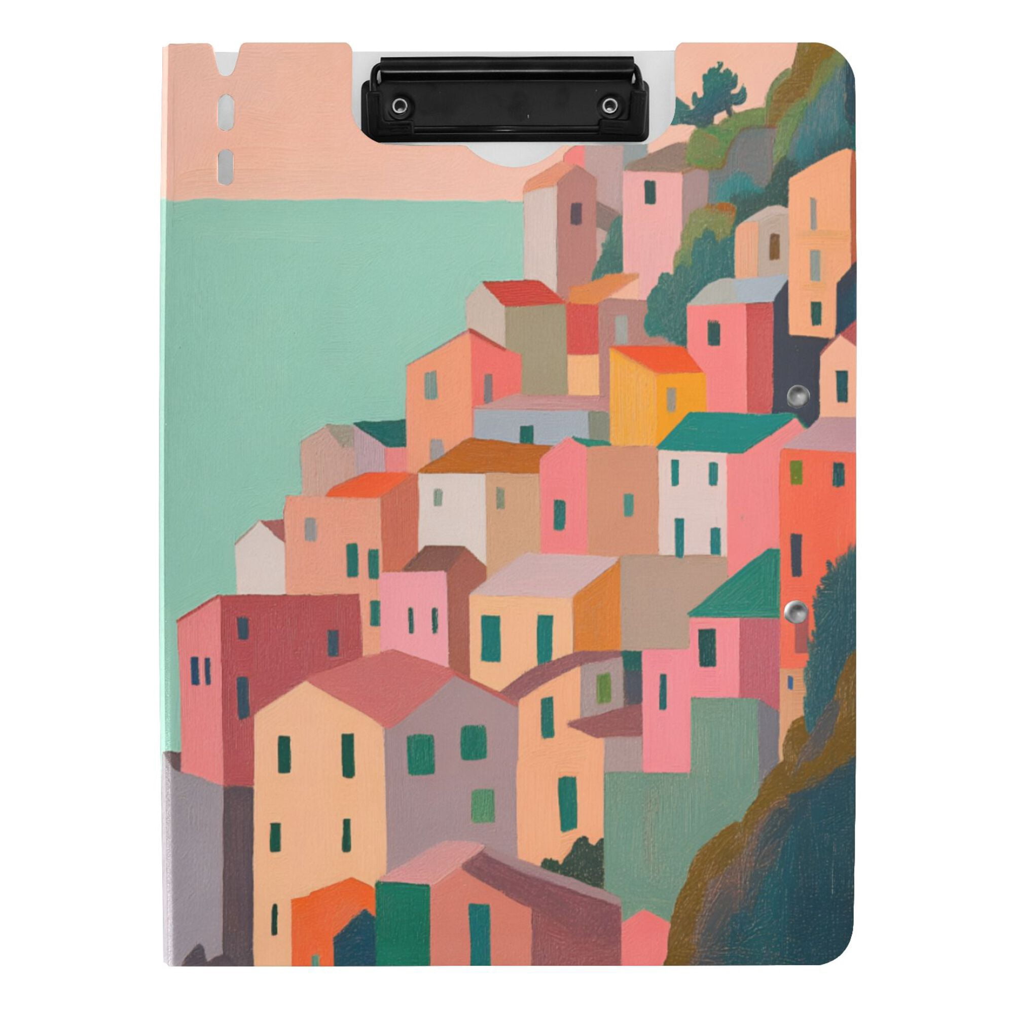 FORMRS A4 Clipboard Folder with Pen Holder Horizontal Foldable School Office Binder, Cityscape Painting