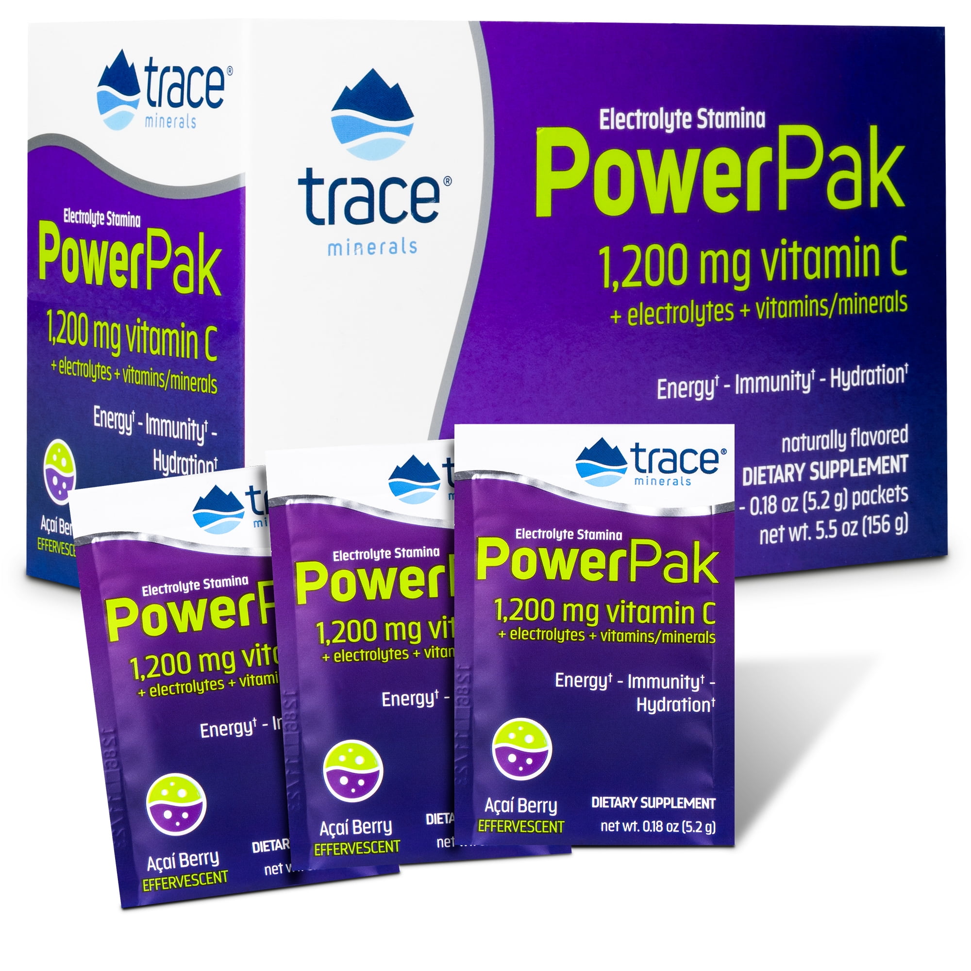Trace Minerals Power Pak Electrolyte Powder Packets 1200mg Vit C