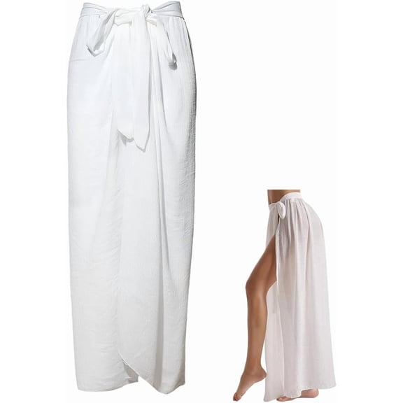 Long White Sarong Beach Cover Up Pareo Swimsuit Mesh Sheer Scarf Coverup Fashion Rectangle Polyester Summer Bikini Sexy Bathing Suit Wrap Bottom Coverups Shawls for Women Skirt Accessories 1pc