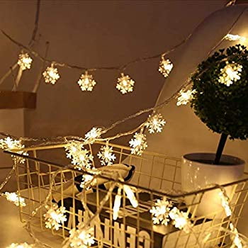 World Market Christmas Lights 16.4FT 50 LED Snowflake String Lights, Battery Powered LED Star Fairy Lights Xmas Party Home Wedding Garden Garland Led Lights Decoration (50LED, Snowflake-Warm White) ()