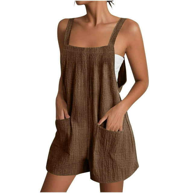 YABCSAZ Shorts pour Femmes Mode Été Bouton Uni Décontracté Sans Manches à Bretelles Short Combinaison à Jambes Larges Gym Course Shorts de Cycliste